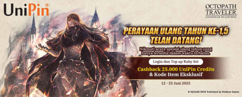 [1.5 Anniversary Event] Nikmati Acara Spesial Ulang Tahun Octopath Traveler! Top Up Ruby Set di UniPin & Raih 25.000 UniPin Credits